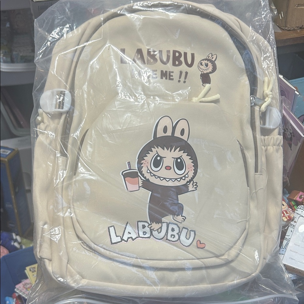 Beige Cartoon Backpack for Men